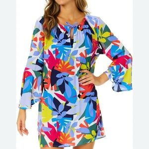 Anne Cole Women's Floral Bell-Sleeve Cover-up Tunic size Medium